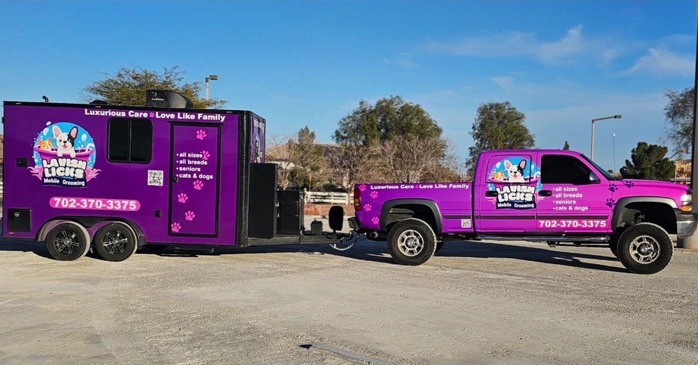 Lavish Licks truck and mobile grooming trailer in Las Vegas